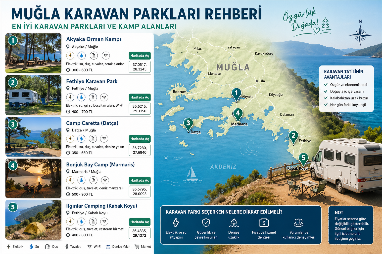 Muğla Karavan Parkları Haritalı Rehber