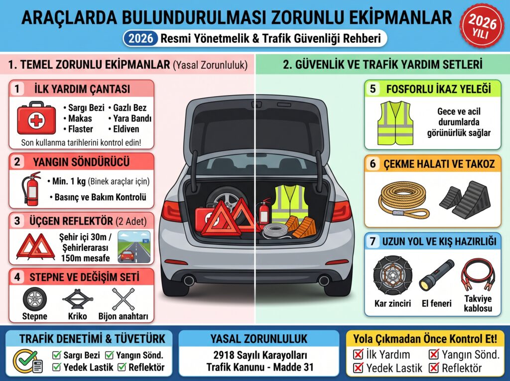 Araçlarda Bulundurulması Zorunlu Ekipmanlar 2026: Resmi Kaynaklara Göre Güncel Rehber